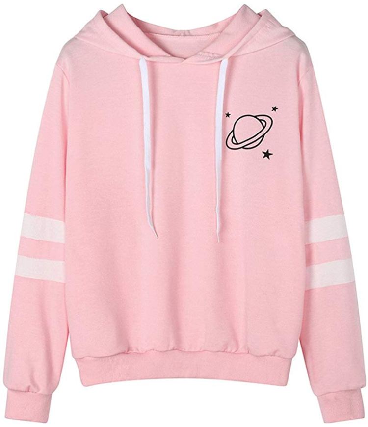 Womens Teen Girls Hoodies,Celestial Body Printed Striped Long Sleeve Sweatshirt Sport Jumper Hooded Blouse Zulmaliu