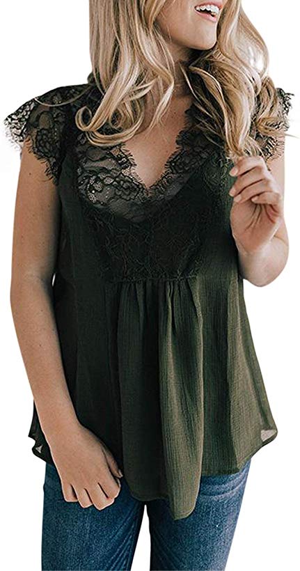 Sidefeel Women Crochet Lace Basic Tank Top Sleeveless Loose Fitting Tunic