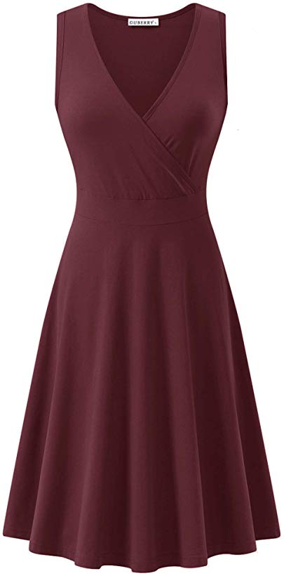 GUBERRY Womens Deep V Neck Sleeveless Cross Wrap Casual Flare Midi Tank Dress with Pockets