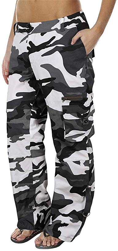 Lynwitkui Womens Casual Cargo Joggers Pants Camo Military Army Style Mid Waisted Work Trousers with Pockets