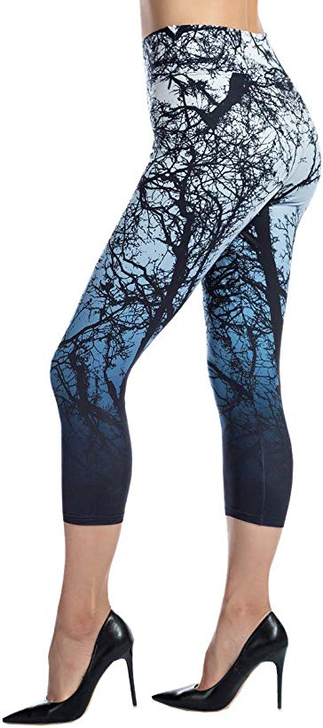 Ndoobiy High Waist Printed Leggings Women's Solid Leggings Soft Workout Pants Stretchy Capris