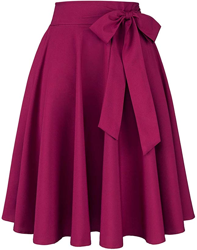 PERSUN Women's High Waist Flared Midi Skirt with Plus Size (Black/White/Blue/Pink/Green)