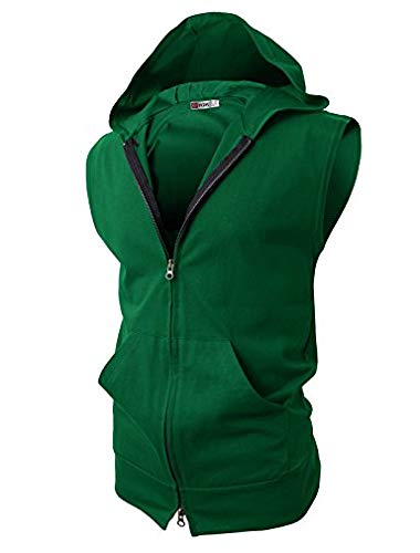 H2H Mens Casual Slim Fit Sleeveless Lightweight Zip-up Hooded Vest with Zipper Trim