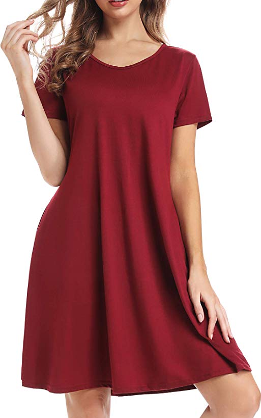 CakCton Swing Dress with Pockets - Casual T-Shirt Dress Knee Length Loose Summer Dress