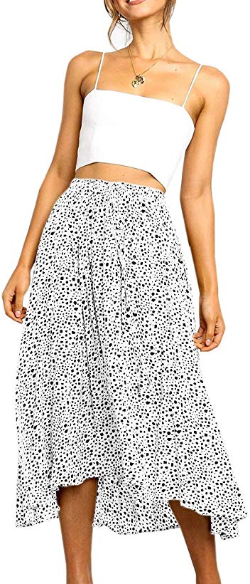 Womens Maxi Skirt Leopard Print Chiffon Beach Pleated High Waisted A-Line Long Skirts