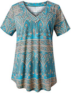 FOLUNSI Women’s Plus Size Short Sleeve V Neck Swing Floral Tunic Tops M-4XL