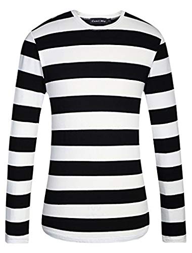 SSLR Men's Cotton Crew Neck Casual Long Sleeves Stripe T-Shirt
