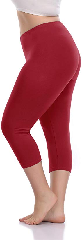 VOGUEMAX Women's Capri Leggings Plus Size Stretch and Comfy High Waisted Three-Quarter Leggings Plus
