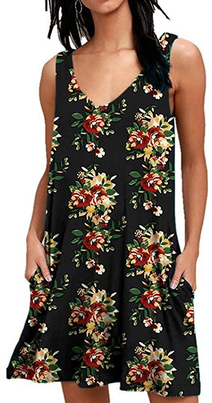 MISFAY Women's Summer Casual T Shirt Dresses Beach Cover up Plain Tank Dress with Pockets