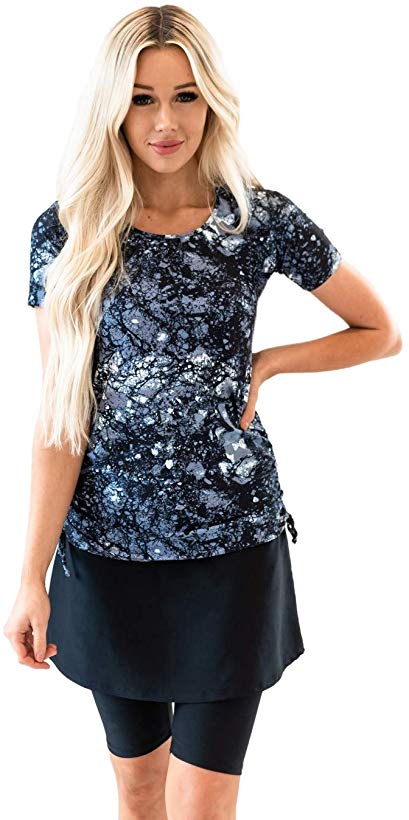 Ella Mae Modest Swimsuit for Women: Short Sleeve Rash Guard Swim Shirt & Swim Skirt w/Leggings (S-3X) UPF 50+