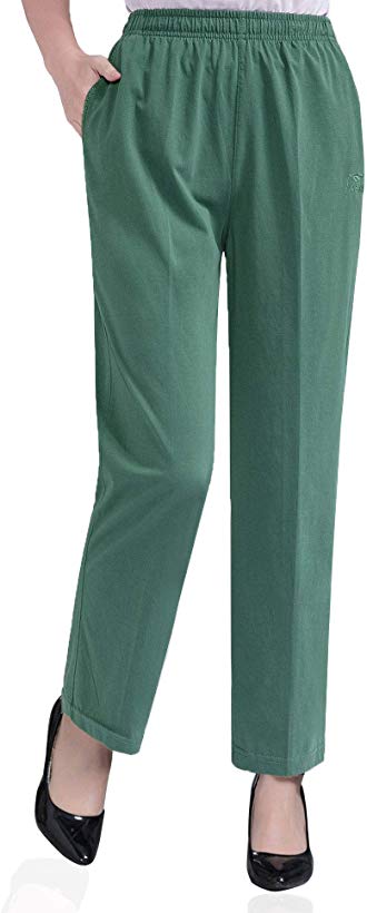 Soojun Womens Stretch Knit Pants Pull On Pants with Elastic Waist