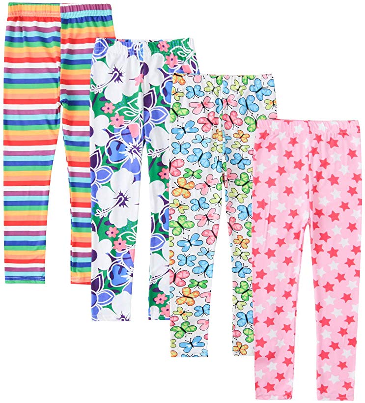 Allesgut Girls' Assorted Leggings Ankle Length Pants Footless Tights 4 Pack for 3-12 Years