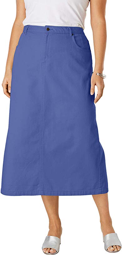 Jessica London Women's Plus Size Classic Cotton Denim Long Skirt