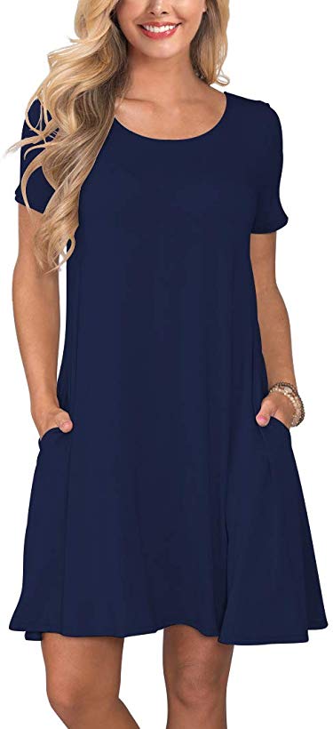 KORSIS Women's Summer Casual T Shirt Dresses Short Sleeve Swing Dress with Pockets