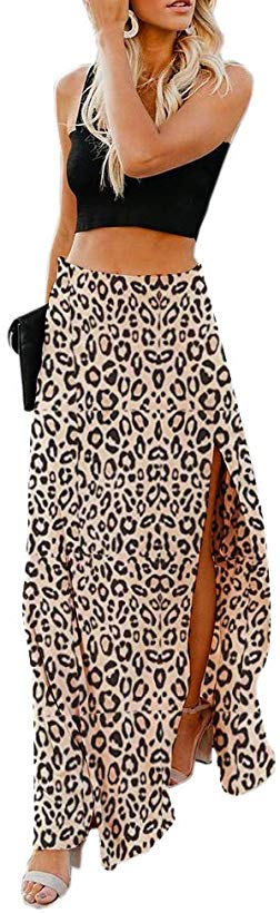 Imily Bela Womens High Waisted Chiffon Flowy Vintage Skirts Side Split Long Maxi Bottom