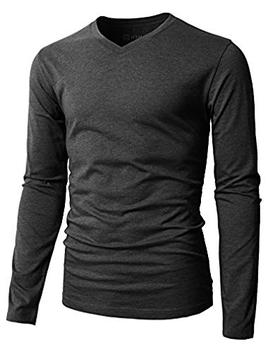 H2H Mens Casual Premium Slim Fit T-Shirts Long Sleeve Cotton Blended of Various Styles