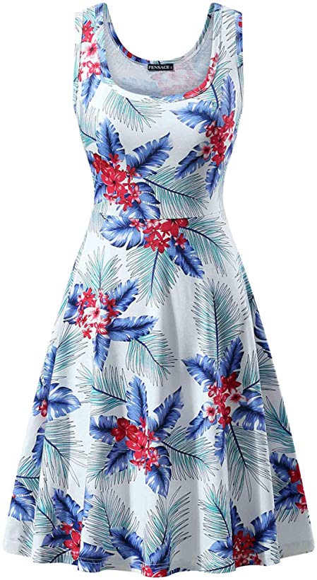 FENSACE Women's Sleeveless Midi Casual Flared Tank Dress