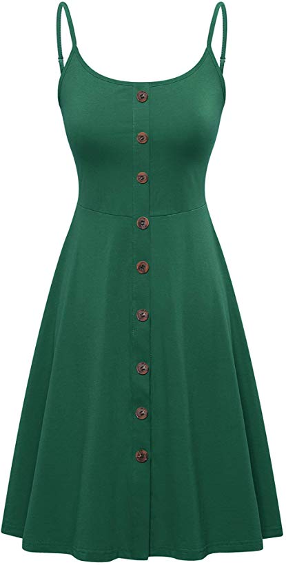VETIOR Women's Sleeveless Adjustable Strappy Flared Midi Skater Dress