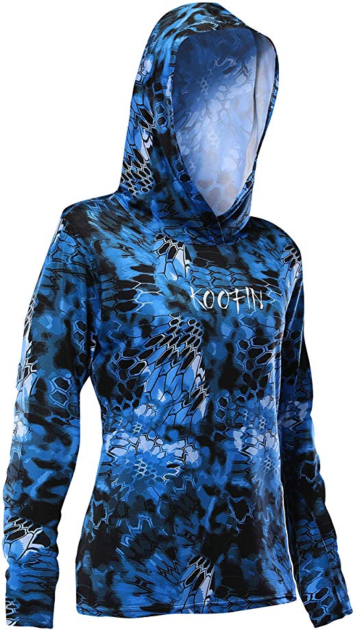 KOOFIN GEAR Women's Long Sleeve Hooded Sunshirt UPF 50+ Sun Protection Performance Fishing Hoodie Athletic Workout Tops Moisture Wicking