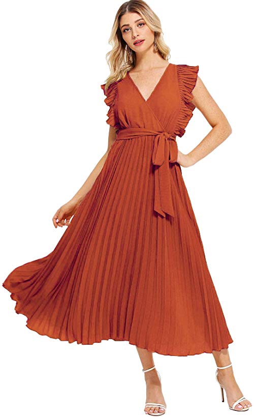 Milumia Women Striped Wrap Fit and Flare Ruffle Sleeveless Sundress