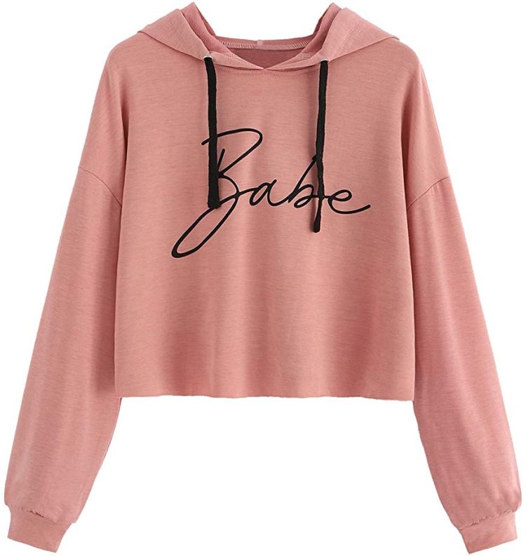 SweatyRocks Women's Letter Print Long Sleeve Crop Top Sweatshirt Hoodies