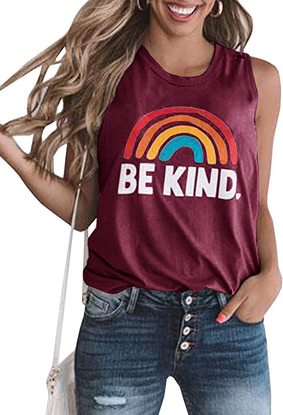 Womens Plus Size Good Vibes Tank Tops Graphic Tees Rainbow Sleeveless Casual Summer Shirts Workout