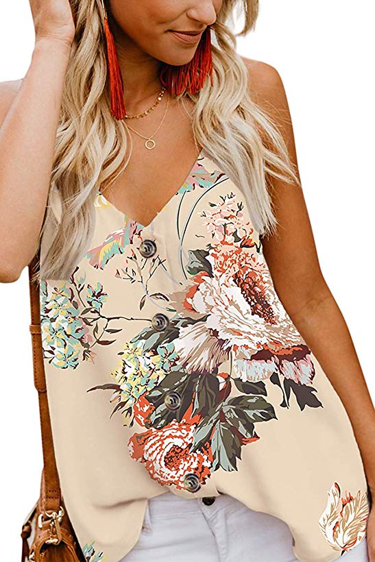 jonivey Women's Button Down V Neck Strappy Tank Tops Casual Sleeveless Chiffon Blouses Vest