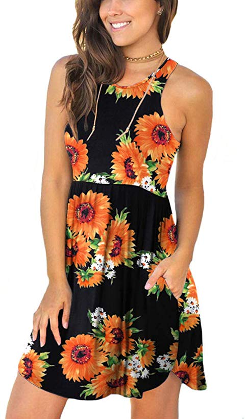 LONGYUAN Women's Summer Casual T Shirt Dresses Swimsuit Cover Ups with Pockets