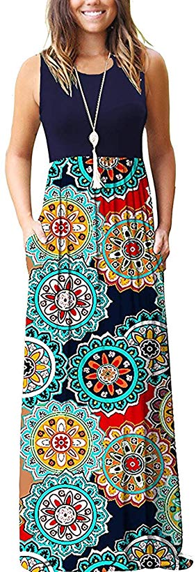 MISFAY Womens Summer Contrast Sleeveless Tank Top Floral Print Maxi Dress