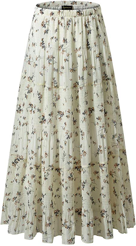 NASHALYLY Women's Chiffon Elastic High Waist Pleated A-Line Flared Maxi Skirts