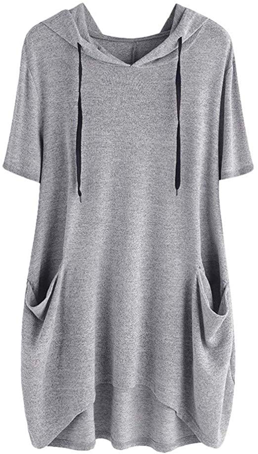 Sunmoot Clearance Sale Plus Size Tops Womens Hooded Blouse Girls Casual Cartoon Print Short Sleeve Pockets T Shirt Tunic