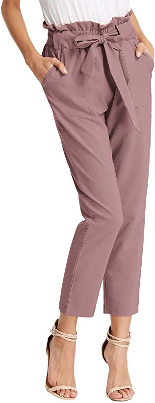GRACE KARIN Women Bow Tie High Waist Pencil Cropped Pant Slim Fit Casual Trouser