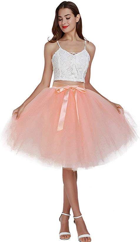 Women's High Waist Pleated Princess A Line Midi/Knee Length Tutu Tulle Skirt for Prom Party