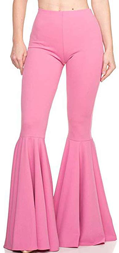 GUOLEZEEV Womens High Waisted Ruffle Flare Fit Pants Solid Color Wide Leg Trousers with Back Zipper