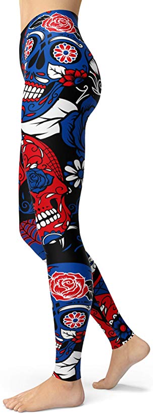 sissycos Women's Sugar Skull Printed Leggings Brushed Buttery Soft Ankle Length Tights