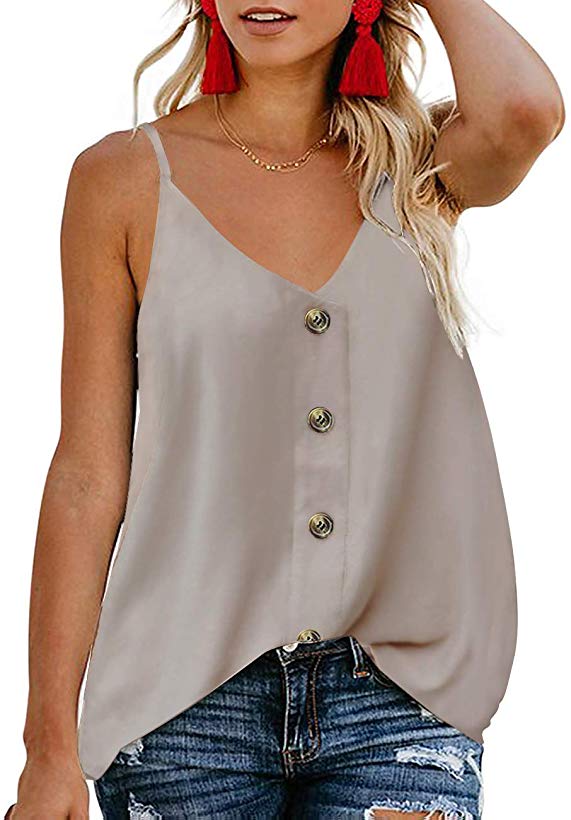 TECREW Women's Boho Floral V Neck Spaghetti Straps Tank Top Summer Sleeveless Shirts Blouse