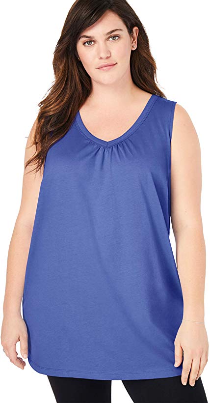 Woman Within Women's Plus Size Perfect V-Neck Sleeveless Tunic