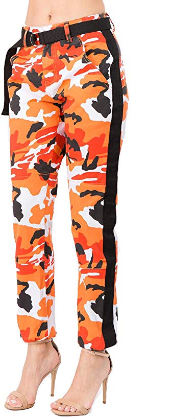 TwiinSisters Women's High Rise Slim Fit Color Jogger Pants Matching Belt - Size Small to 3X