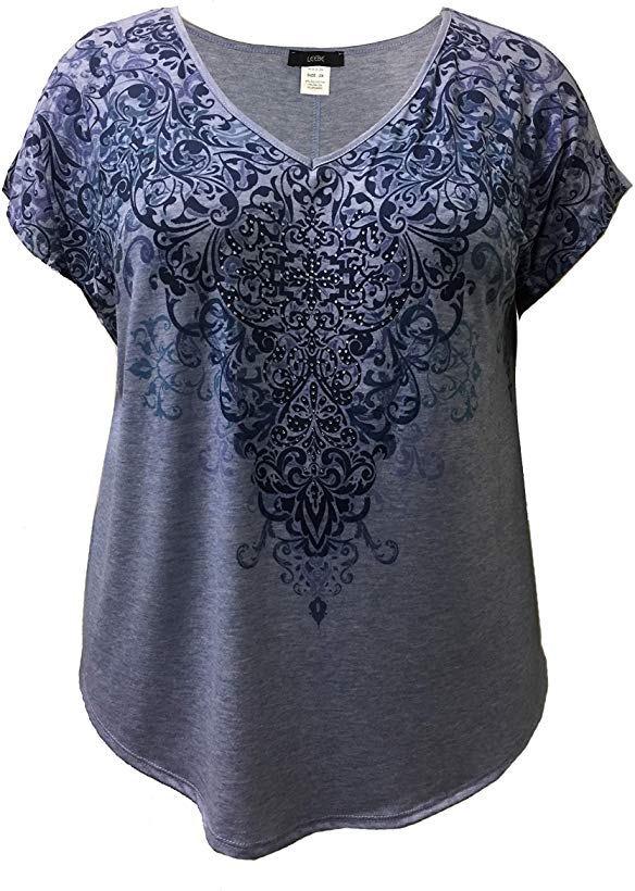 LEEBE Women's Plus Size Dolman Short Sleeve Print Top (1X-5X)