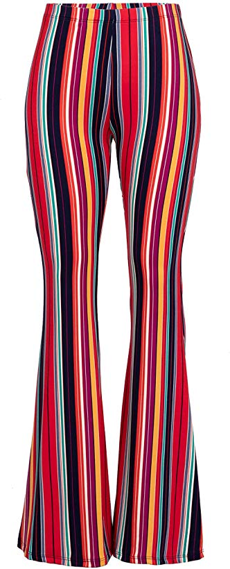 Fashionomics Womens Boho Printed Bell Bottom Stretchy Long Pants