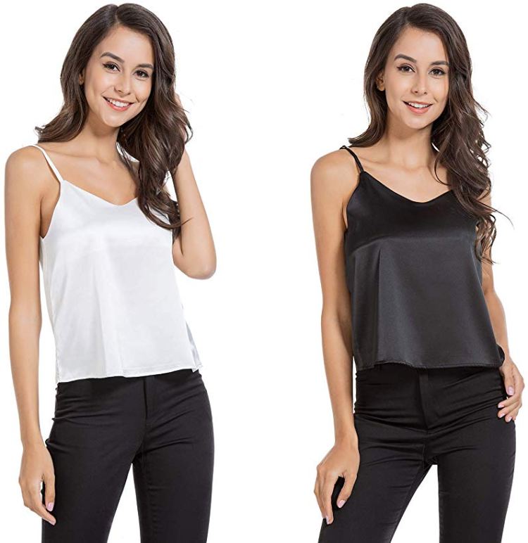 AUQCO Womens Satin Tank Top Silky Camisole V Neck Sleeveless Adjustable Strap Cami Blouse