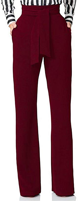 Ptorlio Women's Wide Pants Casual Comfy Stretchy Straight Leg High Waist Trousers with Belt