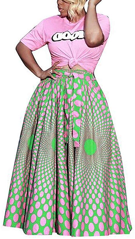 Women's A-Line Colorful Pleated Skirts Vintage Elastic Waist Rainbow Midi Skirts