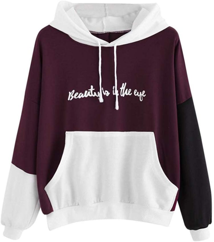 Howstar Women Hoodie Sweatshirt, Long Sleeve Tops for Women Casual Patchwork Hooded Pullover