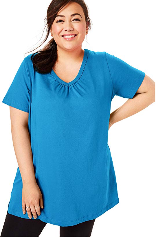 Woman Within Women's Plus Size Perfect Shirred V-Neck Tunic