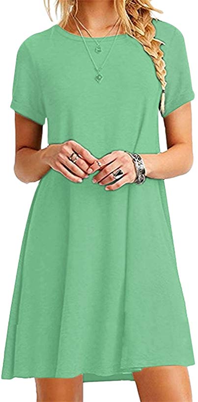 YMING Women Summer Casual T Shirt Dresses A Line Swing Simple Multicolor Mini Dress Plus Size