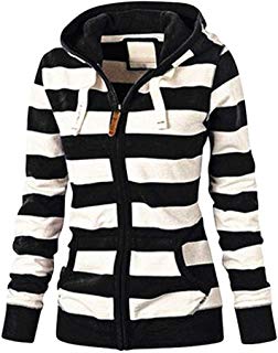 Women's Hooded Coat, Ladies Long Sleeve Zipper Slim Striped Jackets Casual Spring Hoodie Sweatshirt Tops Outwear Jumper Sweaters S-4XL